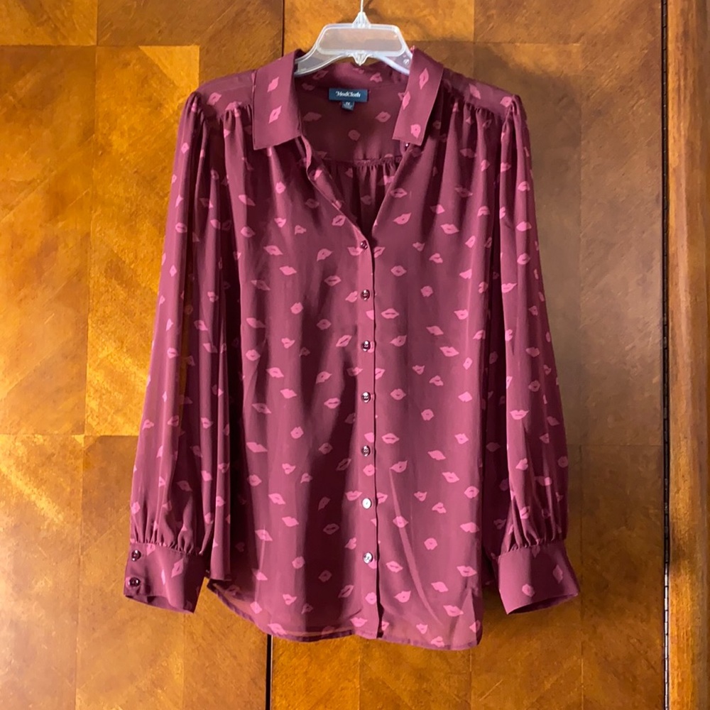 Valentine’s Day Women’s mod cloth valentine hot lips blouse 1X